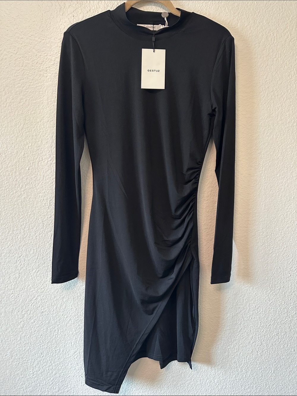 REVOLVE Black Long-Sleeve Asymmetric Ruched Dress